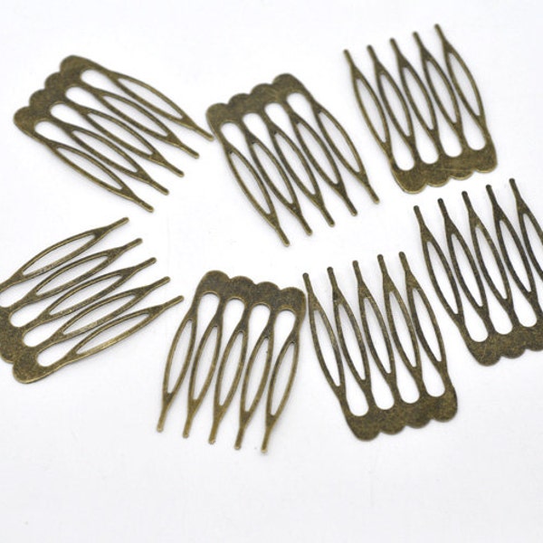 5 Bronze Hair Combs - Nickel Free - Lead Free - Wedding Bridal Comb - 39mm x 26mm - Hair Clip Accessories - Silver Comb (14362)