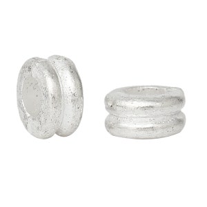 Silver Plated Slider Spacer Beads - 6.0mm x 3.0mm - Silver Bead for Leather Cord or Bracelet (B51269)