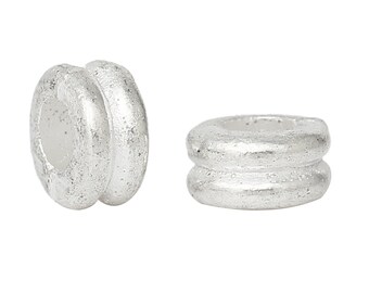 Silver Plated Slider Spacer Beads - 6.0mm x 3.0mm - Silver Bead for Leather Cord or Bracelet (B51269)