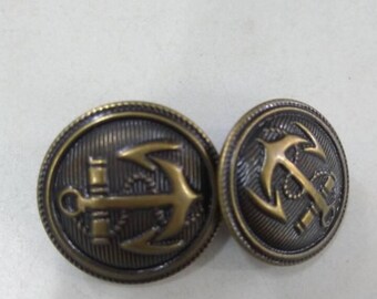 2 Large Bronze Nautical Anchor Buttons / Shank / 25mm In Diameter (1 Inch) 06-025mm