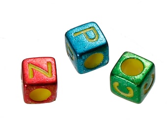 6mm Acrylic Square Spacer Beads -Multi Color at Random Alphabet - Letter Pattern -Approx. 6mm x 6mm, Hole: Approx 3.5mm (520)