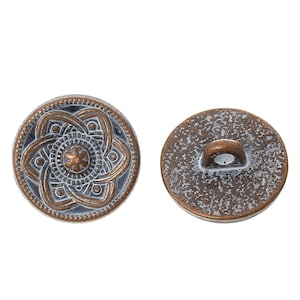 Metal shank sewing buttons - round antique copper white patina - 15mm - metal buttons - shank buttons (55751)