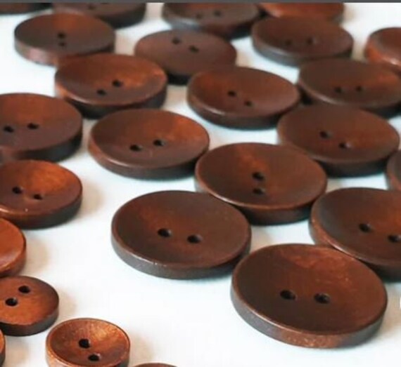 18mm.Vintage Wood Buttons Brown Color 2 Holes Circle Buttons design Set 24 pcs 18mm.Vintage Wood Buttons Brown Color 2 Holes Circle Buttons design Set 24 pcs