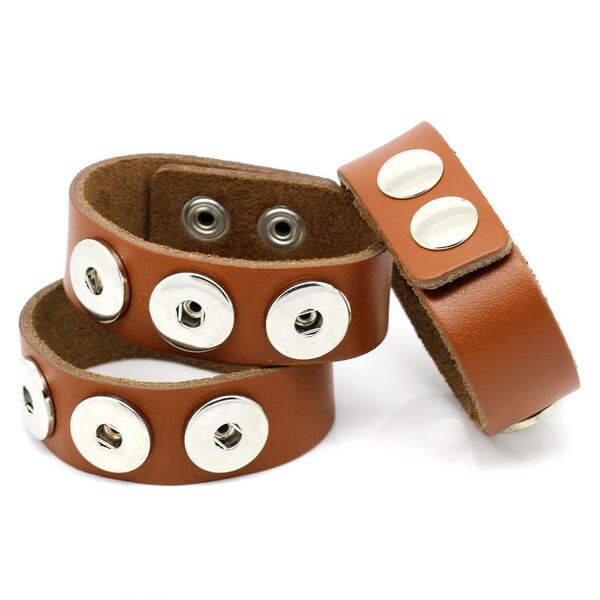 1 Chunk Noosa Brown Leather Bracelet -  24cm x 2.4cm (91/2" x 1") - Popper Snap on - Genuine Leather Chunk Bracelet (27913)