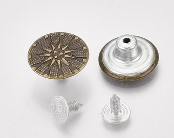 Antique Bronze Metal Jean Tacks - Star Design - Jean Buttons - 17mm X 8mm - Metal - Screw Back - No Sew (08ab)