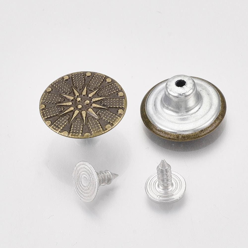 Trimming Shop 25mm Replacement Jean Buttons No Sew Buttons with Back Pins  Rivet, Antique, 100pcs 