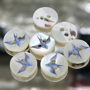 5 White Shell buttons with Blue Bird - 11.5mm -  Mother of Pearl Shell Button  (butt-shl-bluebird-11.5mm-t))