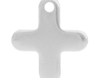 2 Stainless Steel Charms Pendants - Cross - 12mm x11mm( 1/2" x 3/8") - Silver Finish - Lead Nickel Free - Metal Charm or Pendants (32626)
