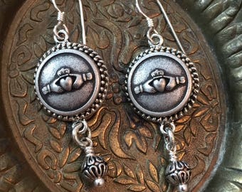 Modern Claddagh Irish Button Earrings