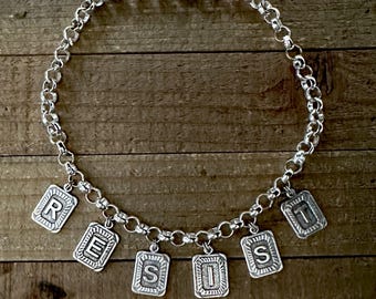Resist Letter Charm Necklace