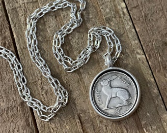 Lucky Rabbit Ireland 3 Pence Coin Necklace Hare