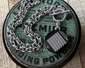1940s Striped Black and White Geometric Toggle Necklace