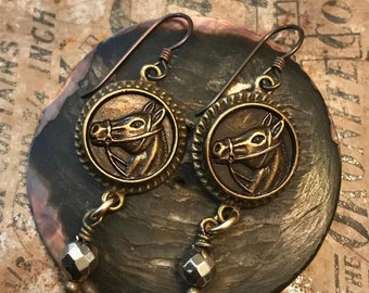 Modern Equestrian Horse Button Earrings