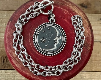 Modern Celestial Moon and Stars Button Necklace Toggle Clasp