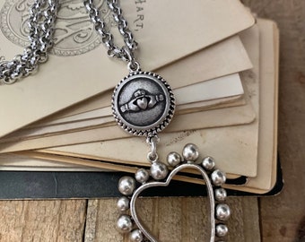 Claddagh Irish Button Heart Drop Necklace