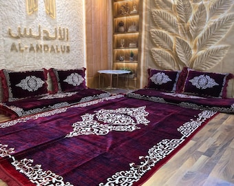 Arabic Majlis Floor Seating Set | Traditional Floor Sofa with Rug & Cushions | Oriental Living Room Furniture | Moroccan Majlis Decor