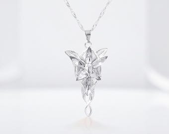 Handmade And Custom Made Crystal Star Pendant Necklace, Silver-Tone Twisted Vine, Fantasy Elf Jewelry