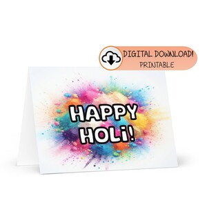 Druckbare Grußkarte Holi! | Fröhliches Holi! | Holi Gruß | Holi Indianer Fest | Indische Feier | 3 Größen | Digitaler Download