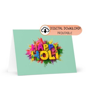 Cartão Holi para impressão! | Feliz Holi! | Saudação Holi | Festival Indiano Holi | Celebração Indiana | 3 tamanhos | Download digital