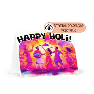 Druckbare Grußkarte Holi! | Fröhliches Holi! | Holi Gruß | Holi Indianer Fest | Indische Feier | 3 Größen | Digitaler Download