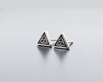 Valknut Earrings, trinity knot, celtic knot silver studs, triangle silver earring posts, geometric studs, celtic knot, Triangle Studs