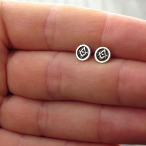 Silver Freemasons Earring Posts, Masonic Symbol Studs, round ear studs, Circle Studs, Masonic Earrings, Earrings for Him, Freemasons Jewelry image 3