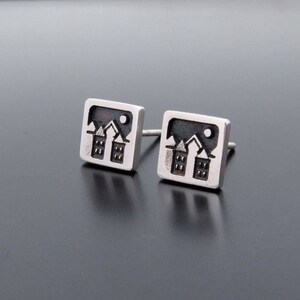 Sterling Silver Earrings Studs, silver posts, urban landscape, ear studs, silver ear ring, Square Earrings, square studs, urban earrings image 4