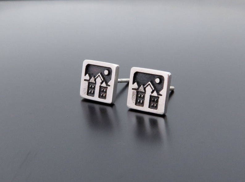 Sterling Silver Earrings Studs, silver posts, urban landscape, ear studs, silver ear ring, Square Earrings, square studs, urban earrings image 4