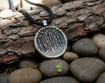 Forest pendant sterling silver, Silver forest necklace, nature pendant, forest jewelry, trees necklace, nature jewelry, round pendant