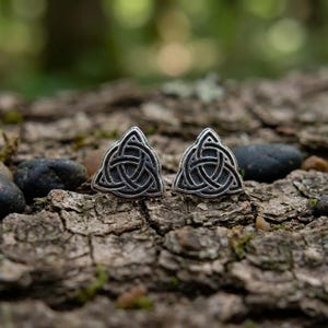 Sterling Silver Valknut Earrings, Viking Trinity Knot Studs, Norse Mythology Jewelry, Odin's Symbol Amulet, Pagan Protective Studs