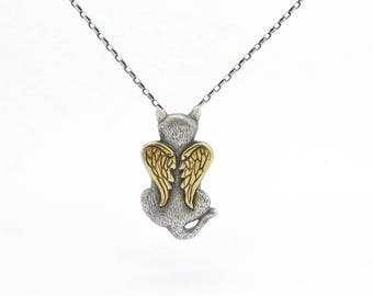 Cat angel necklace, silver cat pendant, sterling silver cat necklace, cat angel necklace, cat necklace pendant, cat pendant, cat remembrance