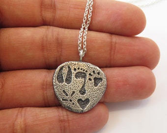 Vegan steps silver Pendant, Handmade Jewelry, Paws and Footprints Pendant on Sterling Silver Chain, Vegan Necklace, Vegan Gift