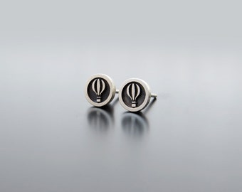 Silver Hot Air Balloon Earrings, Sterling Silver Balloon earring posts, Balloon studs, stud earring set, Circle Studs, Balloon earrings