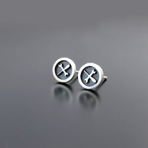 Silver Wrench and Screwdriver Earrings, mens earring posts, Wrench earrings, Industrial Jewelry,sterling silver earrings studs sets