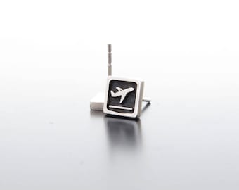 Solid Sterling Silver Post Earrings, Airplane silver earring studs, ear studs, Aircraft silver earrings, Stewardess gift, square studs
