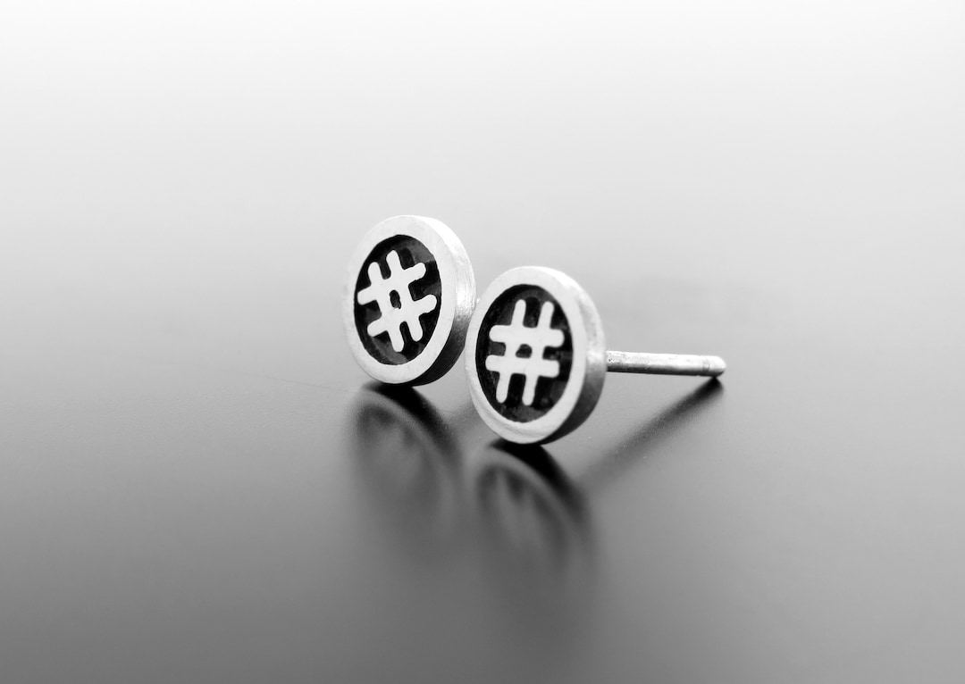 Hashtag Stud Earring, Hashtag Earrings, Hash Symbol Studs, Hash Sign
