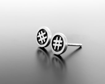 hashtag stud earring, hashtag earrings, hash symbol studs, hash sign studs, hash sign earrings, sterling hash tag, silver, trendy earring