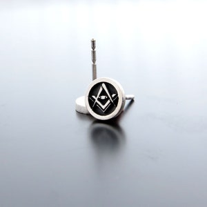 Silver Freemasons Earring Posts, Masonic Symbol Studs, round ear studs, Circle Studs, Masonic Earrings, Earrings for Him, Freemasons Jewelry image 1