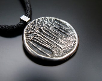 Forest pendant sterling silver, Silver forest necklace, nature pendant, forest jewelry, trees necklace, nature jewelry, round pendant
