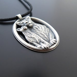 Lioness and Cub Silver Pendant, 925 Sterling Silver Mother and Child Necklace, Handmade Wildlife Jewelry, Unique Gift for Her