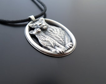 Lioness and Cub Silver Pendant, 925 Sterling Silver Mother and Child Necklace, Handmade Wildlife Jewelry, Unique Gift for Her