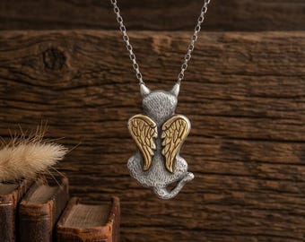 Cat Angel Necklace Sterling Silver, Cat Loss Memorial Gift, Guardian Angel Cat Pendant, Gift for Cat Lover, Whimsical Animal JewelryJewelry