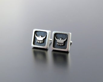 Viking Sterling Silver Earrings, Square Viking Studs, Norse Helmet Post Earrings, History Geek Gift, Cool Mens Stud Earrings, Pagan Jewelry