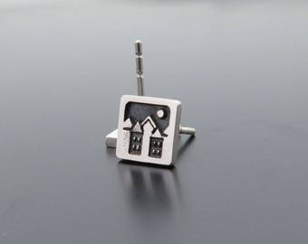 Sterling Silver Earrings Studs, silver posts, urban landscape, ear studs, silver ear ring, Square Earrings, square studs, urban earrings