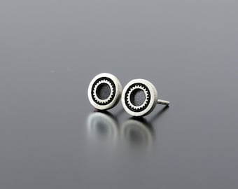 silver cogwheel earrings, gear earring posts, gear studs, cogwheel studs, solid silver earrings, Circle Studs, Gift for Mechanician