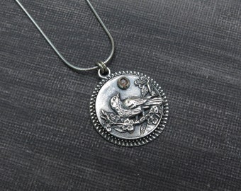 Bird silver Necklace, Sterling Silver 925 Bird sunstone, Handmade Jewelry, Bird spring Pendant on Sterling Silver Chain