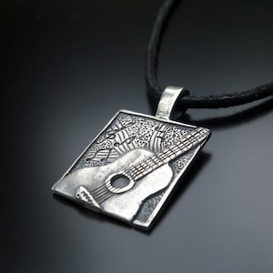 Silver Guitar Pendant, Handcrafted 925 Sterling Silver, Music Lover Necklace, Musical Notes Jewelry, Unique Gift for Musician