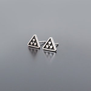 Radiation Earrings, triangle silver earring posts, 925 silver, Silver Radiation Studs, Triangle Studs, Radiation Symbol Earrings image 2