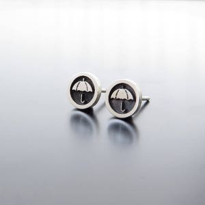 silver earrings studs, umbrella earring posts, umbrella studs, weather earrings, geometric earrings, Round Circle Studs, Umbrella Earrings image 1