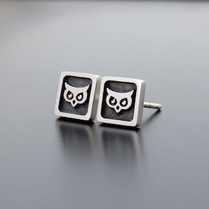 Owl earrings, Owl Jewelry, Sterling Silver Owl Earrings, real silver earrings studs, owl earrings studs, owl earrings silver image 1